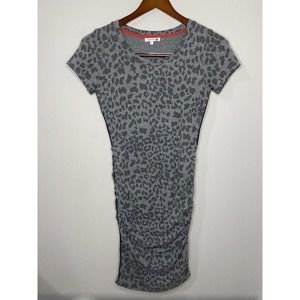 Sundry Dress Gray Leopard Print Ruched‎ Mini Stretch Lined
